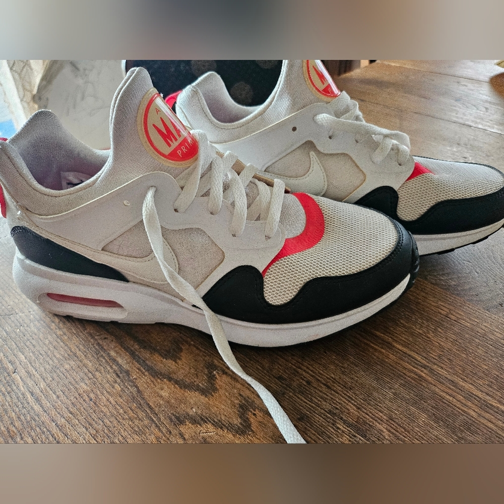 Nike Mens Air Max Prime 876068-102 White Black Running Shoes Lace Up Size 10